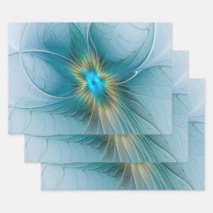 Kleine schoonheid moderne blauwe gouden fractale k inpakpapier vel