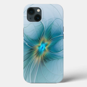 Kleine schoonheid moderne blauwe gouden fractale k iPhone 13 hoesje