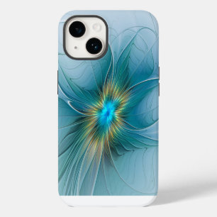 Kleine schoonheid moderne blauwe gouden fractale k iPhone 14 hoesje