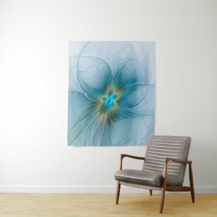 Kleine schoonheid moderne blauwe gouden fractale k wandkleed