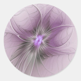 Kleine schoonheid moderne mauve grijze fractal kun ronde sticker