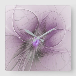 Kleine schoonheid moderne mauve grijze fractal kun vierkante klok