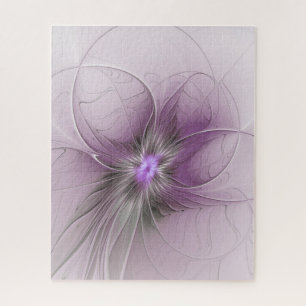 Kleine schoonheid moderne mauve grijze fractalbloe legpuzzel