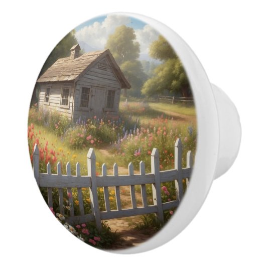 Kleine schuur op het platteland keramische knop (Rechts)