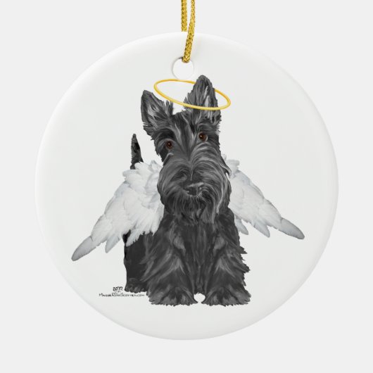 Kleine Scottie-engel Keramisch Ornament (Voorkant)