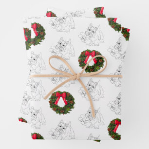 Kleine Scottie Hond met Kerstkrans Inpakpapier Vel