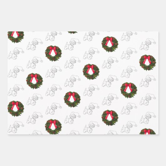 Kleine Scottie Hond met Kerstkrans Inpakpapier Vel (Voorkant 3)
