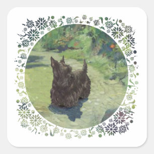 Kleine Scottie in de tuin Vierkante Sticker