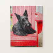 Kleine Scottie in een Big Red Stoel Legpuzzel (Verticaal)
