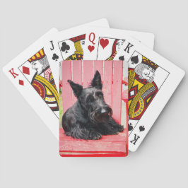 Kleine Scottie in een Big Red Stoel Pokerkaarten