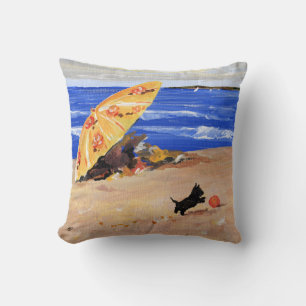 Kleine Scottie speelt op het strand Kussen
