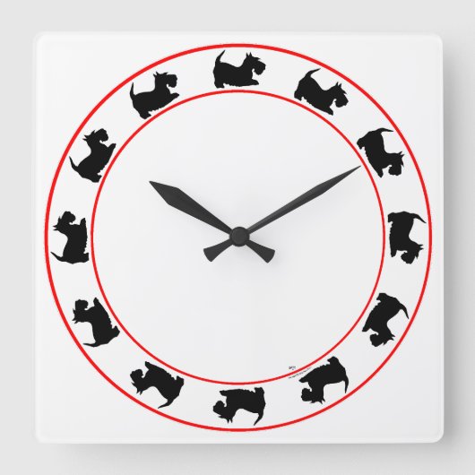 Kleine Scotties Clock Vierkante Klok (Voorkant)