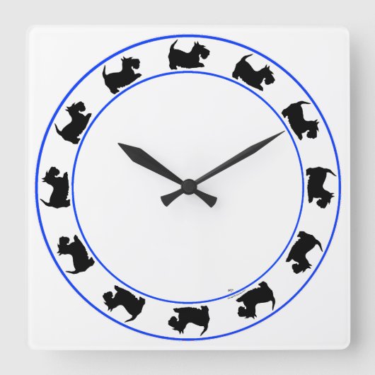 Kleine Scotties Clock Vierkante Klok (Voorkant)