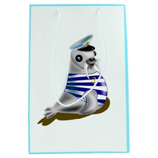 Kleine Seal Sailor Grappige Gift Bag Medium Cadeauzakje (Voorkant)