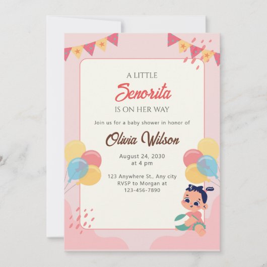 Kleine Senorita baby shower uitnodiging Fiesta (Voorkant)