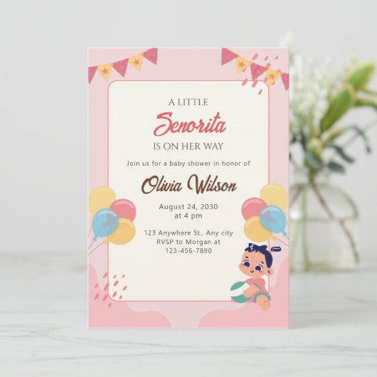 Kleine Senorita baby shower uitnodiging Fiesta (Staand voorkant)