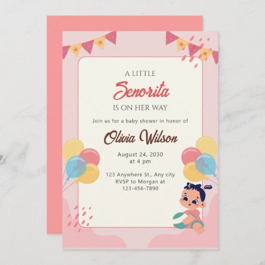 Kleine Senorita baby shower uitnodiging Fiesta (Voorkant / Achterkant)