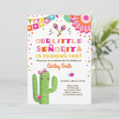 Kleine Senorita Fiesta Cactus Roze Eerste Verjaard Kaart (Staand voorkant)