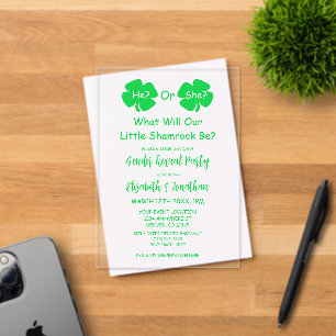 Kleine Shamrock Geslacht Onthulling Acryl Uitnodigingen