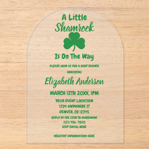Kleine Shamrock St. Patrick's Day Baby Shower Acryl Uitnodigingen