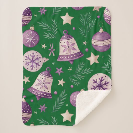 Kleine Sherpa-deken - Paarse kerstbellen en St Sherpa Deken (Voorkant)