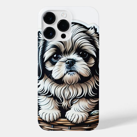Kleine Shih Tzu-puppy in een mand iPhone-hoes iPhone Hoesje (Achterkant)