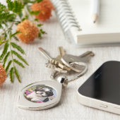 Kleine Shih Tzu Puppy Mand Basket Bloemen Sleutelhanger (Zijkant)