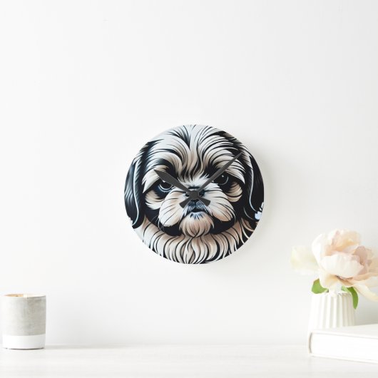 Kleine Shih Tzu ronde wandklok (Huis)