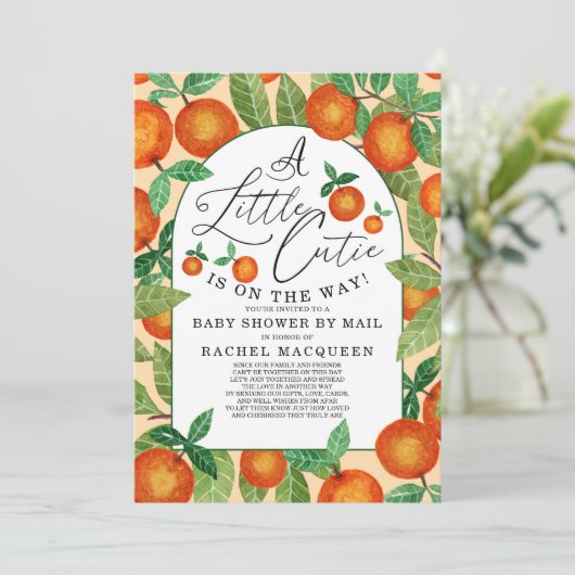 Kleine Sinaasappel botanische Baby shower per post Kaart (Staand voorkant)