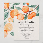 Kleine sinaasappel eerste verjaardag uitnodiging (Voorkant / Achterkant)