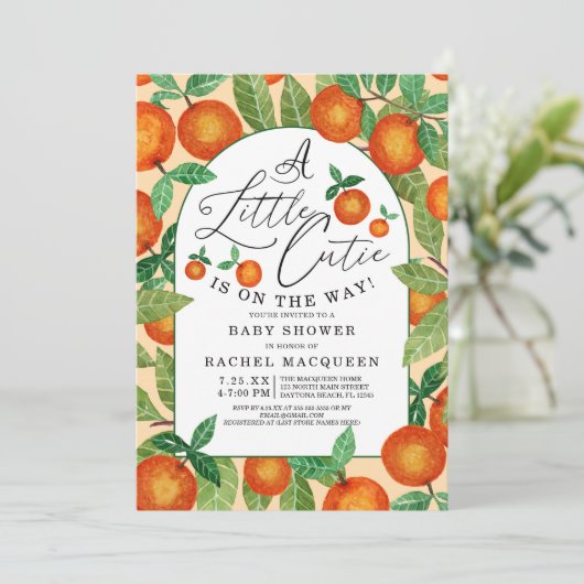 Kleine Sinaasappel kousenvrucht Baby shower Kaart (Staand voorkant)