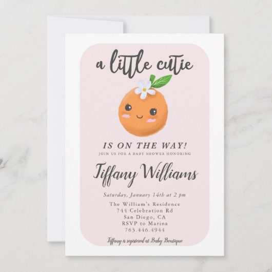 Kleine Sinaasappels met snijroze Baby shower Kaart (Voorkant)