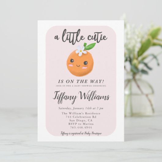 Kleine Sinaasappels met snijroze Baby shower Kaart (Staand voorkant)