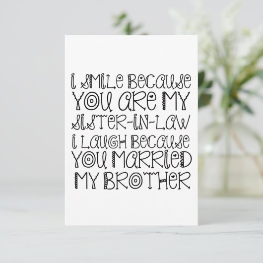 KLEINE SISTER-IN-WET BEDANKKAART (Staand voorkant)