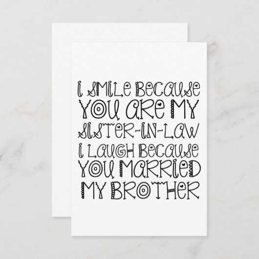 KLEINE SISTER-IN-WET BEDANKKAART (Voorkant / Achterkant)