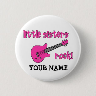 Kleine Sisters Rock! met roze gitaar Ronde Button 5,7 Cm