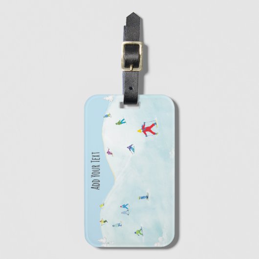 Kleine skiërs op Snowy Hill gepersonaliseerd Bagagelabel (Voorkant (verticaal))