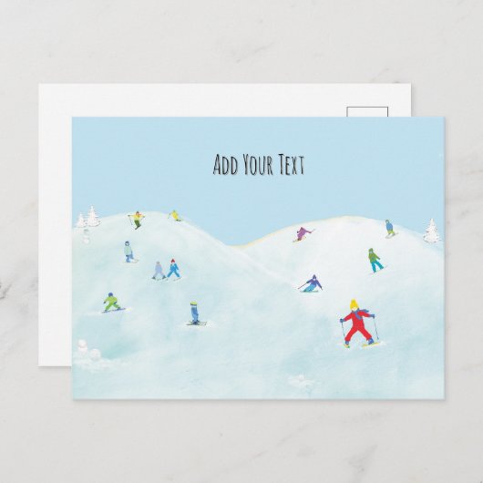 Kleine skiërs op Snowy Hill gepersonaliseerd Briefkaart (Voorkant / Achterkant)