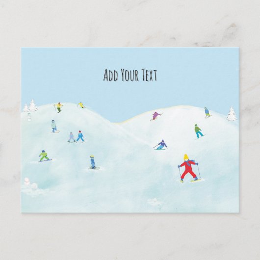 Kleine skiërs op Snowy Hill gepersonaliseerd Briefkaart (Voorkant)