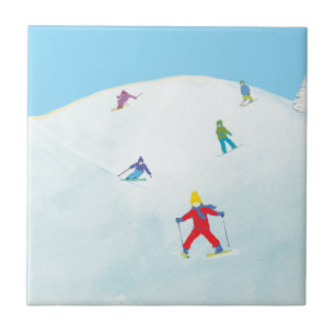 Kleine skiërs op Snowy Hill Tegeltje