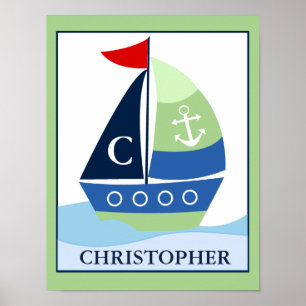 Kleine Skipper Zeilboot Aangepaste Naam Print