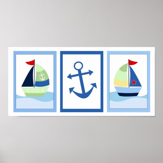 Kleine Skipper Zeilboot Set van 3 Kunst Prints (Voorkant)
