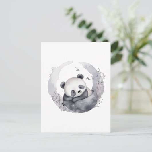 Kleine Sleepy Waterverf Baby Panda Beer Briefkaart (Staand voorkant)