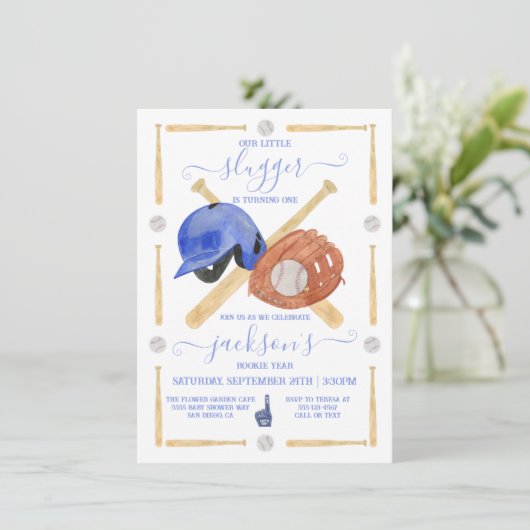 Kleine sloeber honkbal verjaardagsfeestje kaart (Staand voorkant)