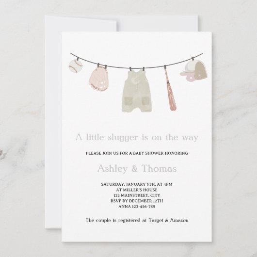 Kleine sloeber op weg honkbal Baby shower Kaart (Voorkant)