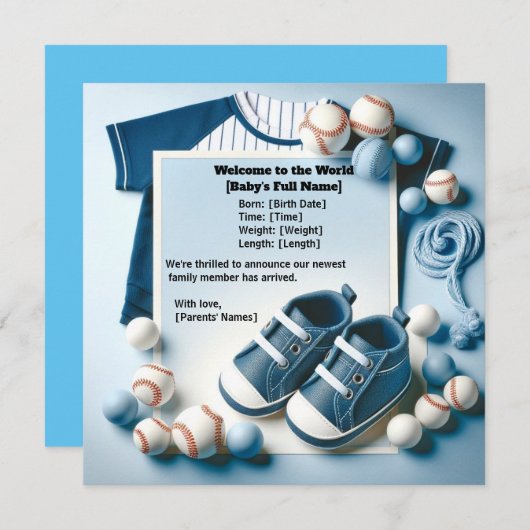 Kleine Slugger geboorte aankondiging (Voorkant / Achterkant)