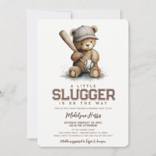 Kleine Slugger Neutrale Teddy Baseball Baby Shower Kaart