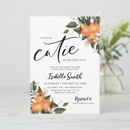 Kleine snee op weg naar Citrus Oranje Baby shower Kaart (Staand voorkant)