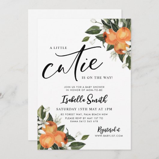 Kleine snee op weg naar Citrus Oranje Baby shower Kaart (Voorkant / Achterkant)