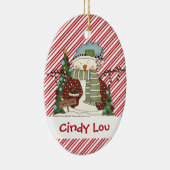 Kleine sneeuwjongens Candy Cane Snowman Cutie Keramisch Ornament (Rechts)